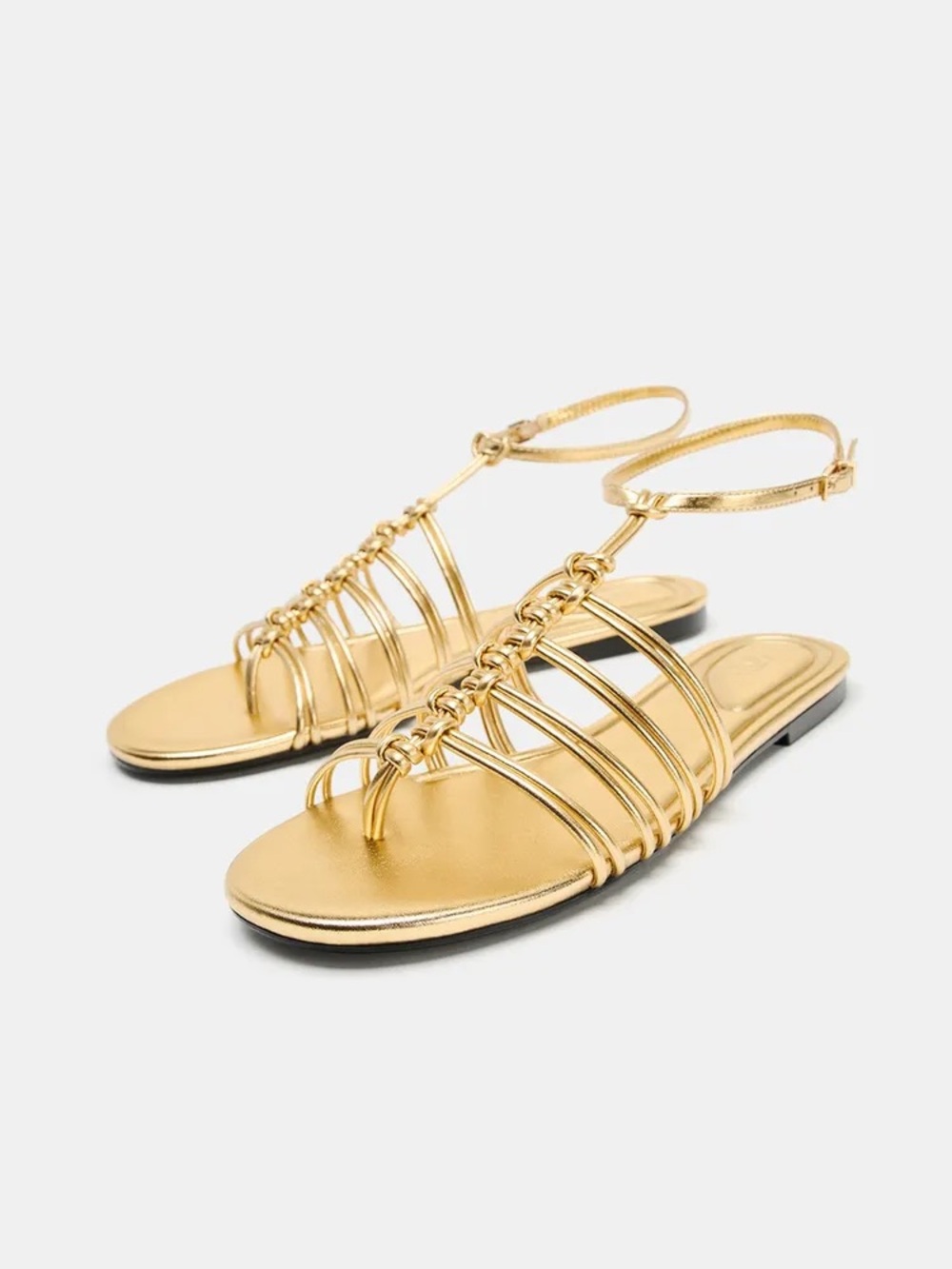Zara gold strappy flat sandals - size 8